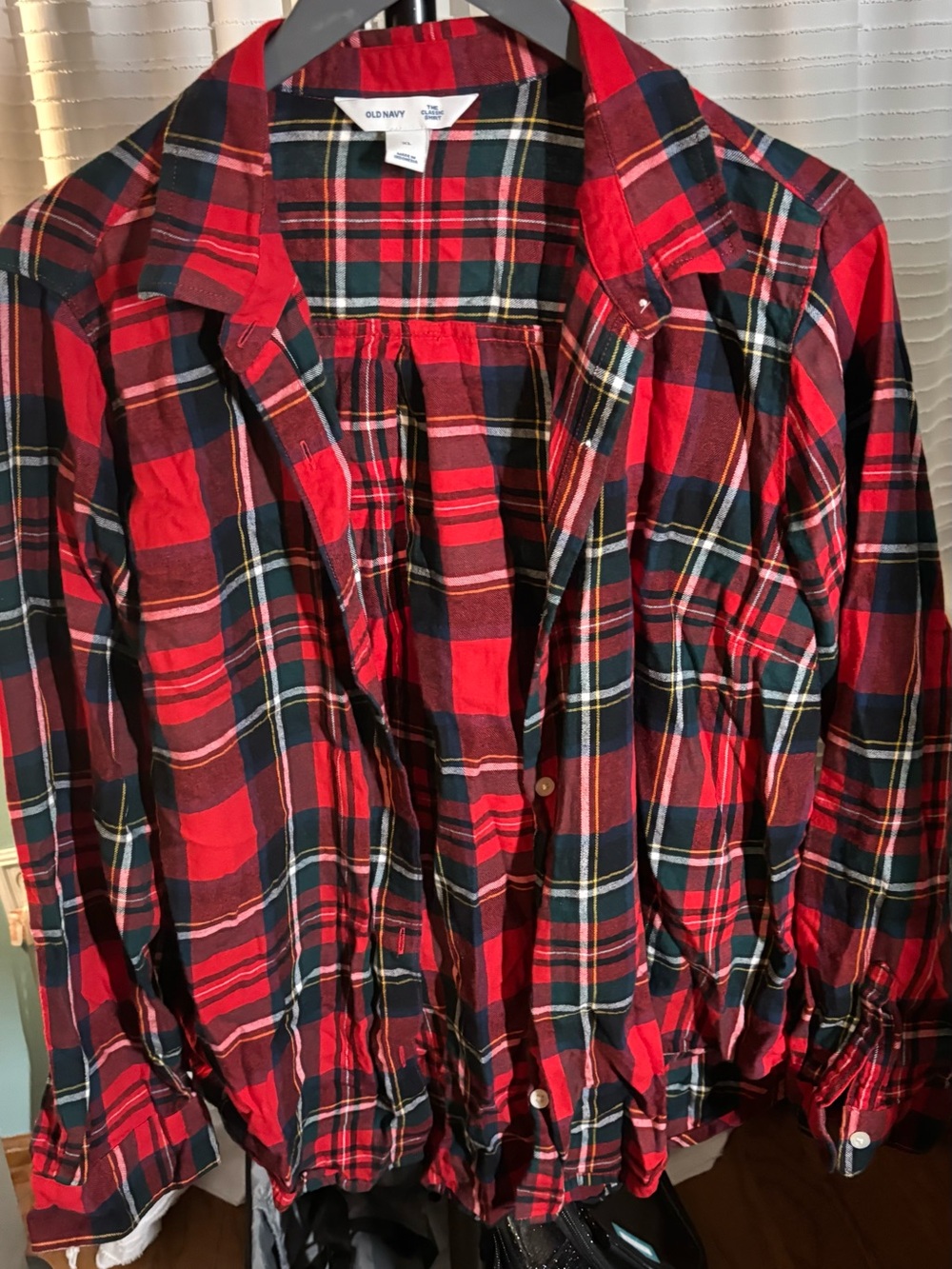 Old Navy Red and Navy Plaid Button-Front Women's Shirt